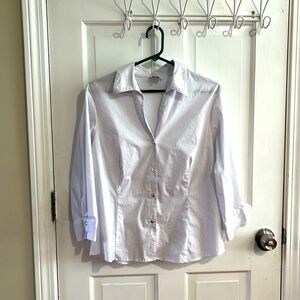Anne Klein white button down dress shirt, size M.Silver buttons, pleated, pretty